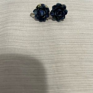 Vintage Navy Blue Clay Rose Earrings